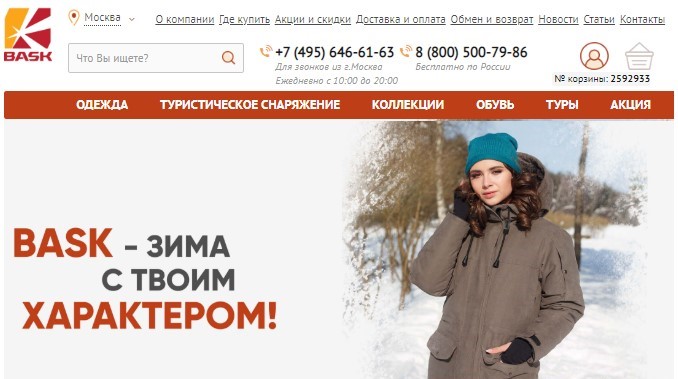 Главная страница магазина BASK